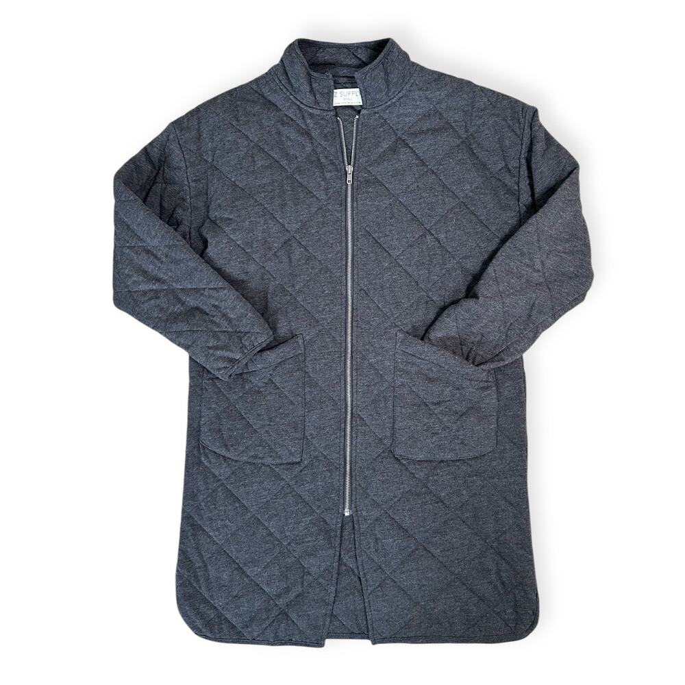 Z Supply Catharina Oversized Quilted Zip Jacket in Gray Mid Length Coat size S